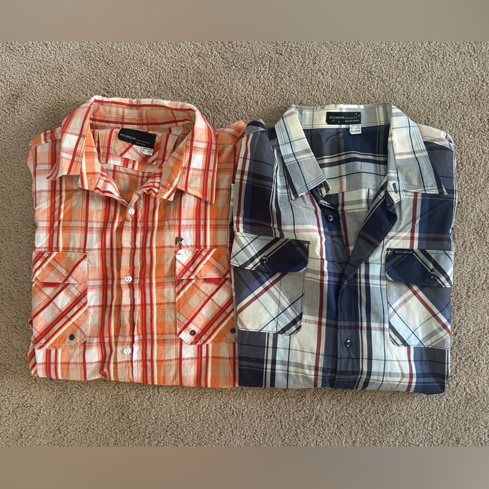 Rocawear Men's Plaid Shirts - Orange and Blue